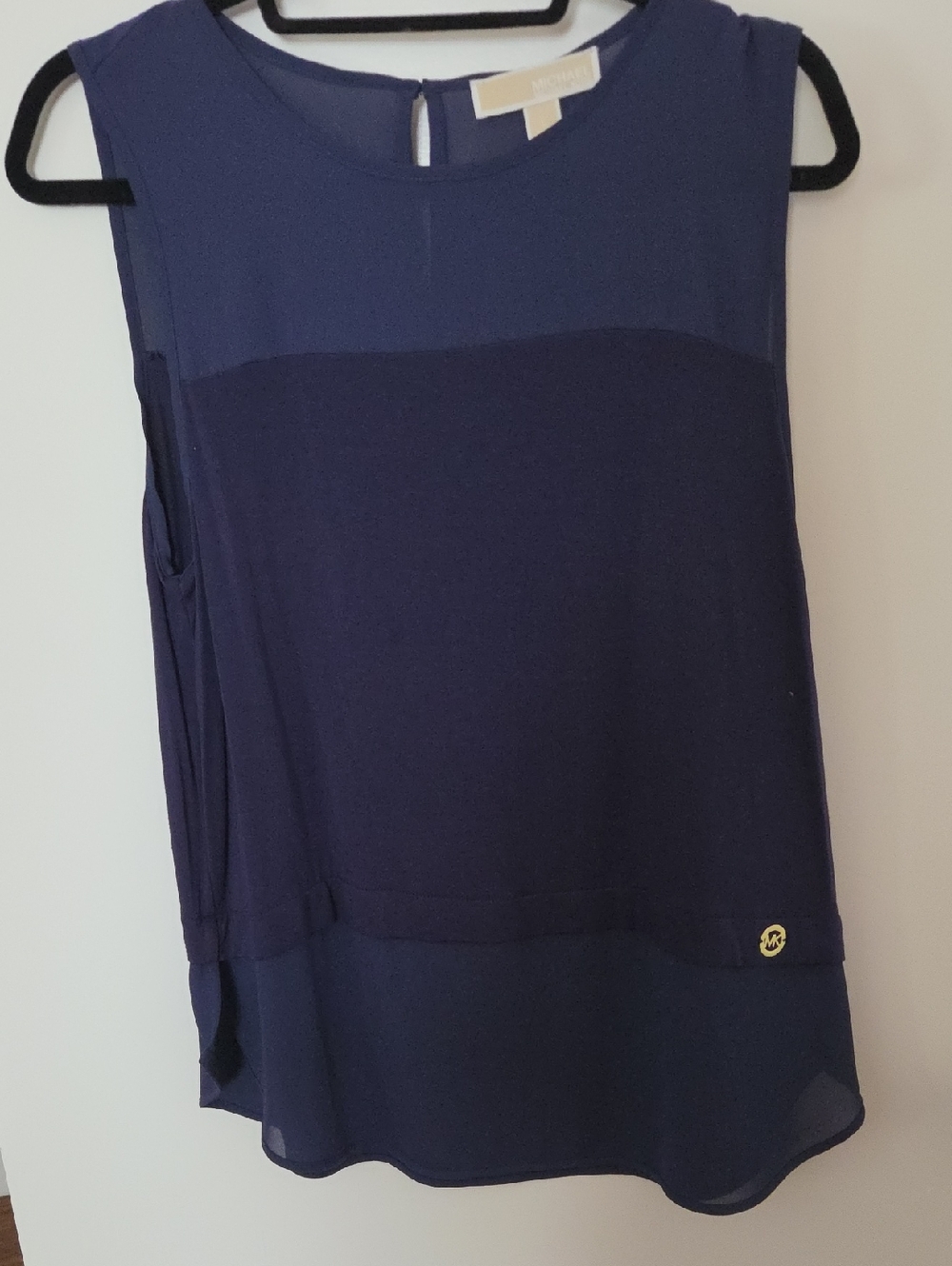 Michael Kors Navy Layered Sleeveless Blouse with Gold Logo